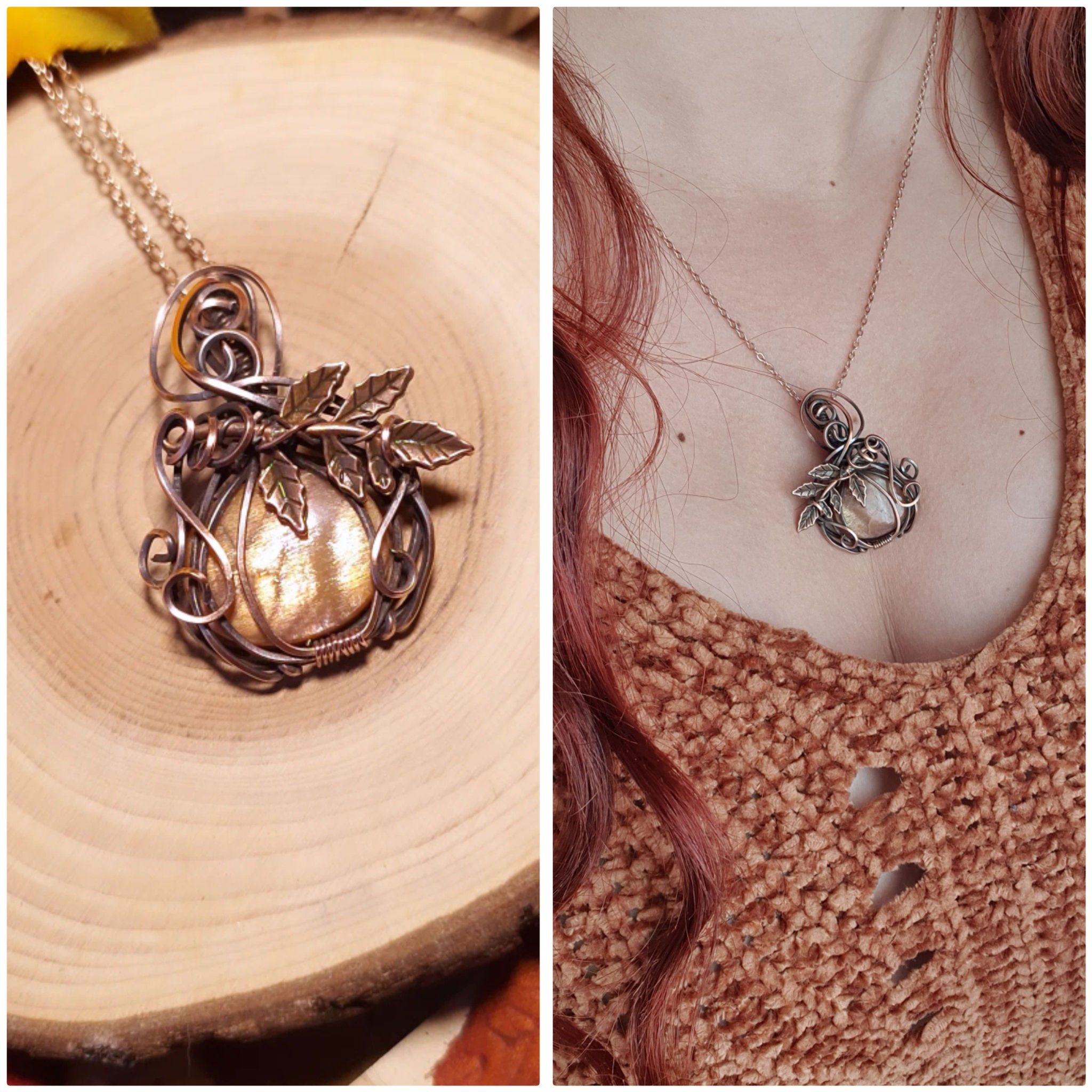 ANAR'LINDËA - Pierre de Soleil Naturelle, Fil de Cuivre Patiné