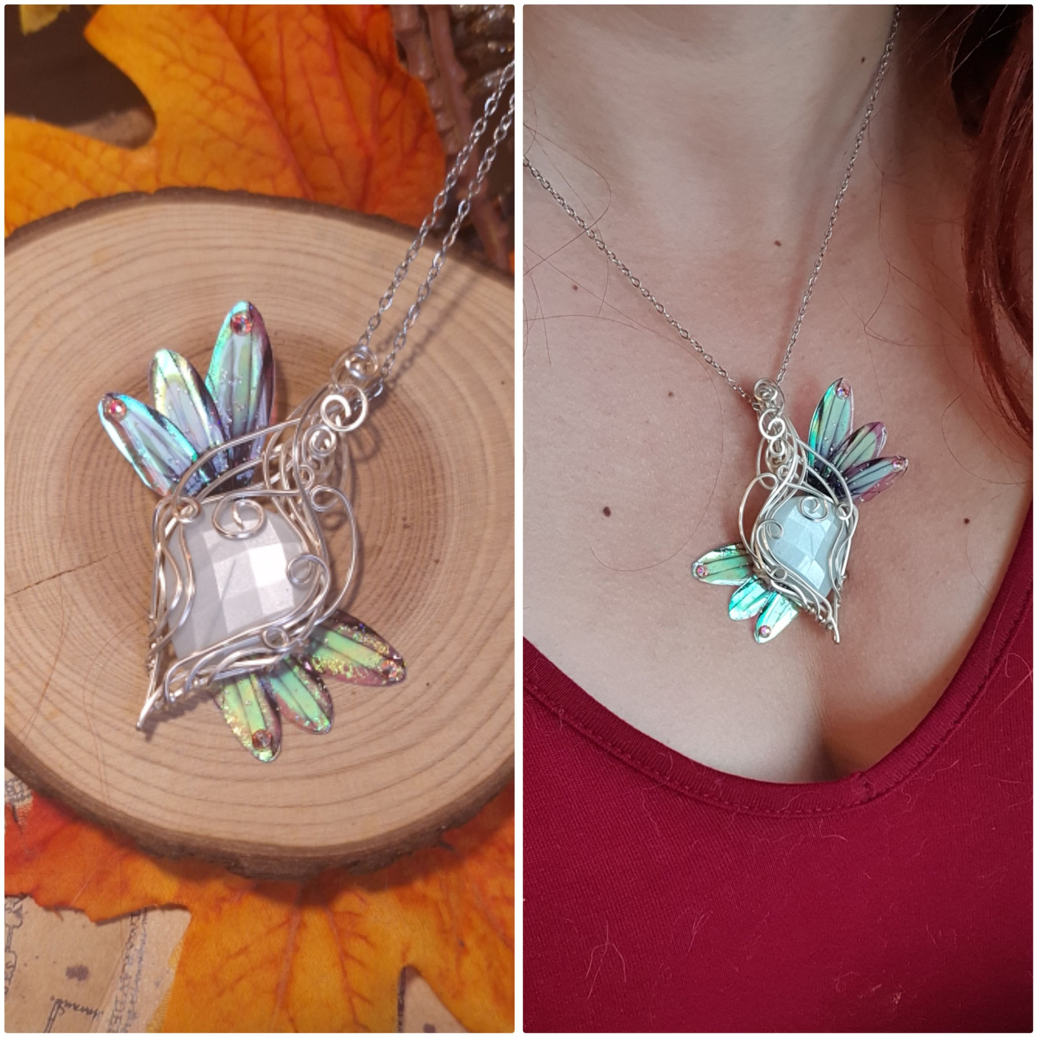 FAËL’ITHIL - Pierre de Lune Blanche, Fil Plq Argent Ailes de Faërie