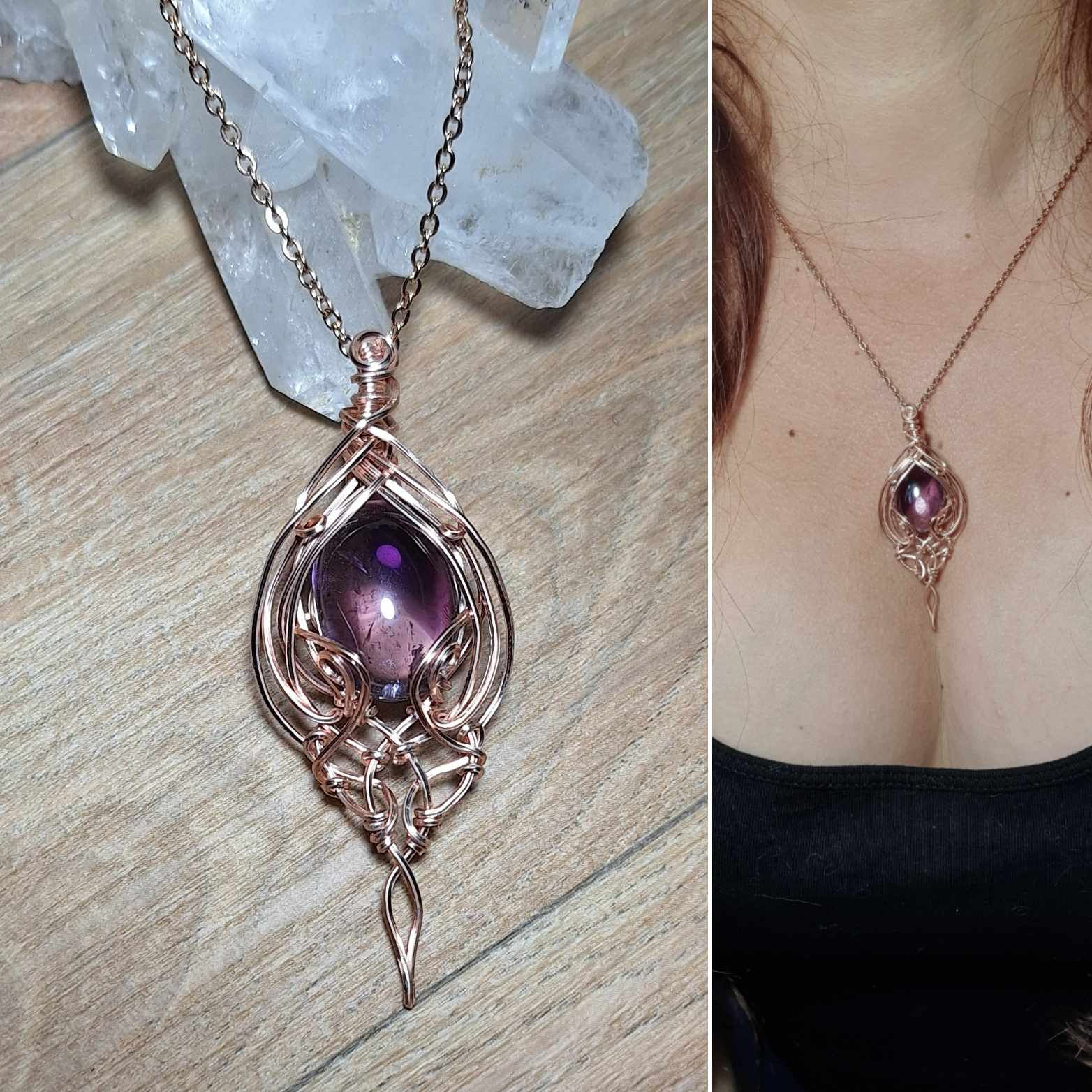 FAË'VIEL - Améthyste AA++ Naturelle, Fil Plaqué Or Rose