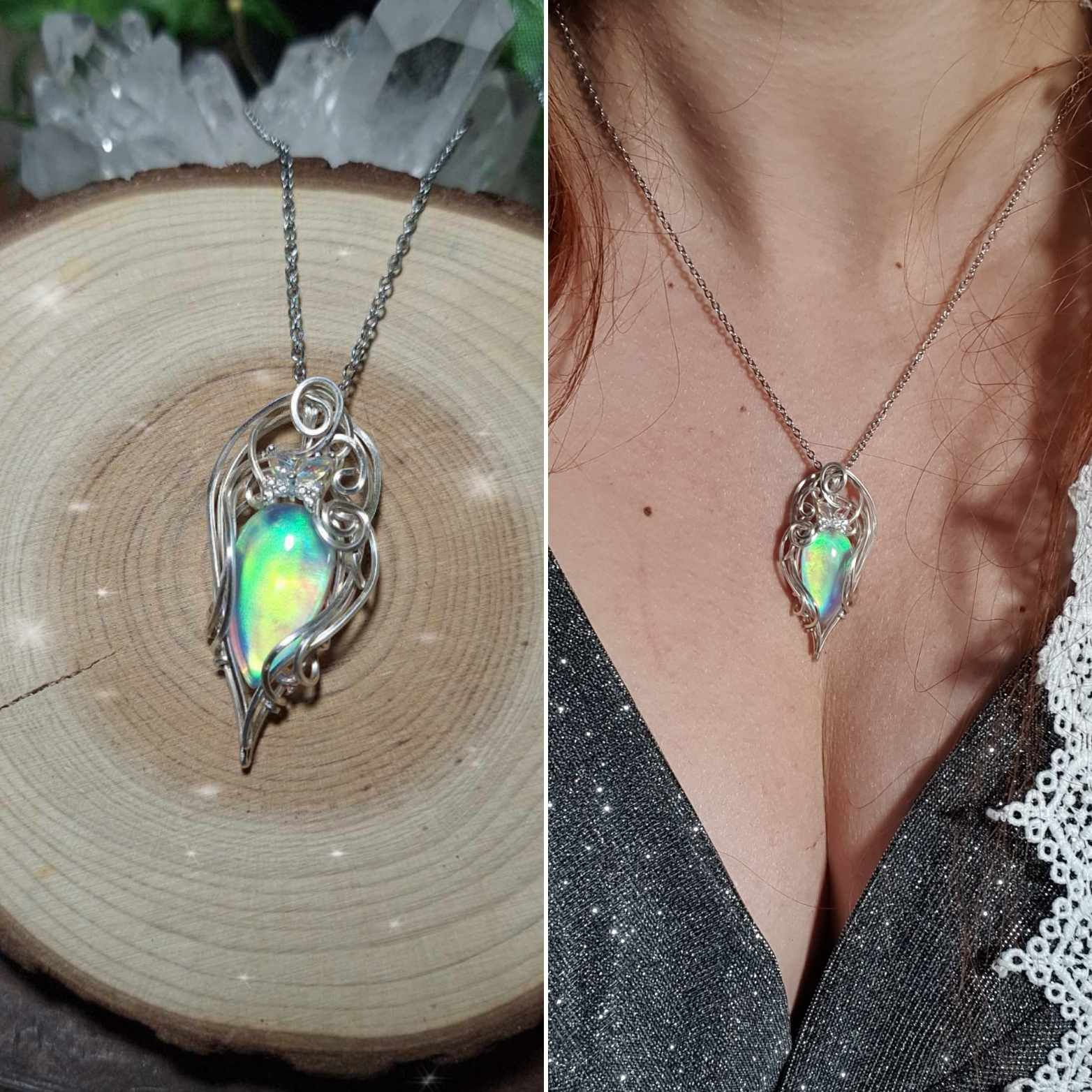 INDIL'HELYAN - Opale Aurora, Fil Plaqué Argent 925