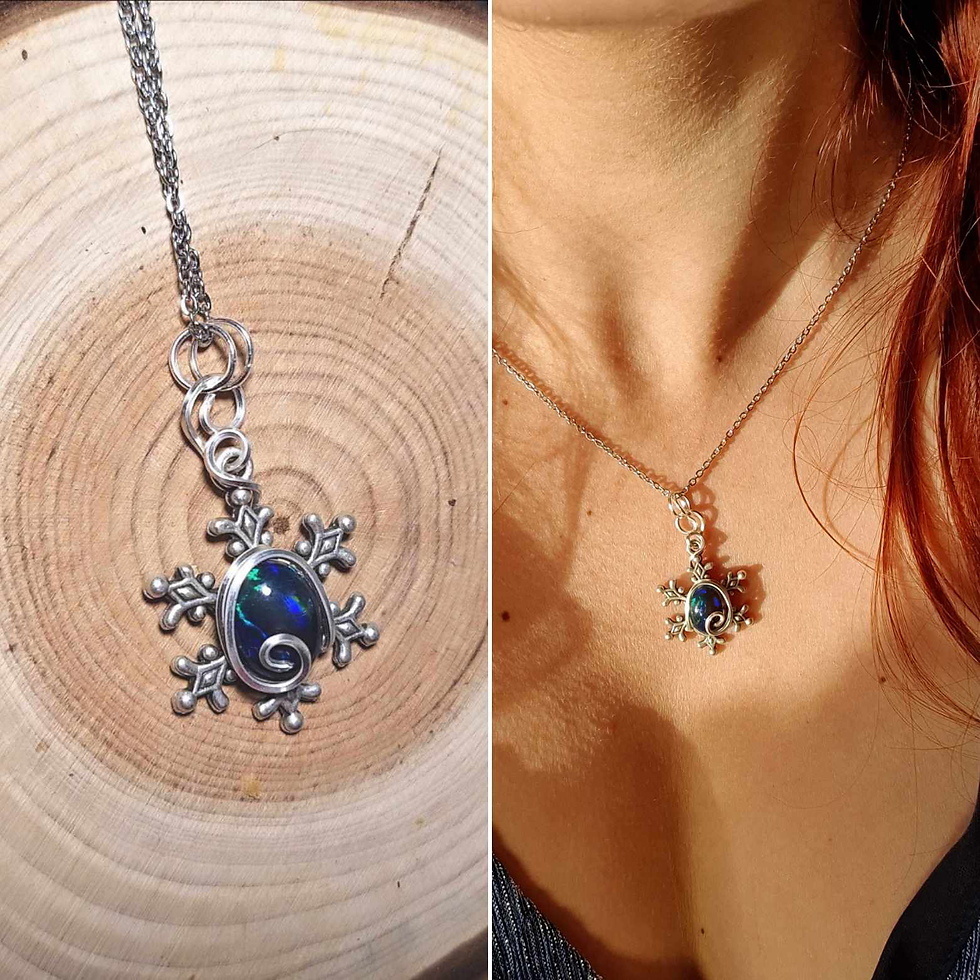 NIQUIS'NOLWË - Opale Feu Noire d'Ethiopie Naturelle, Fil Plaqué  Argent 925