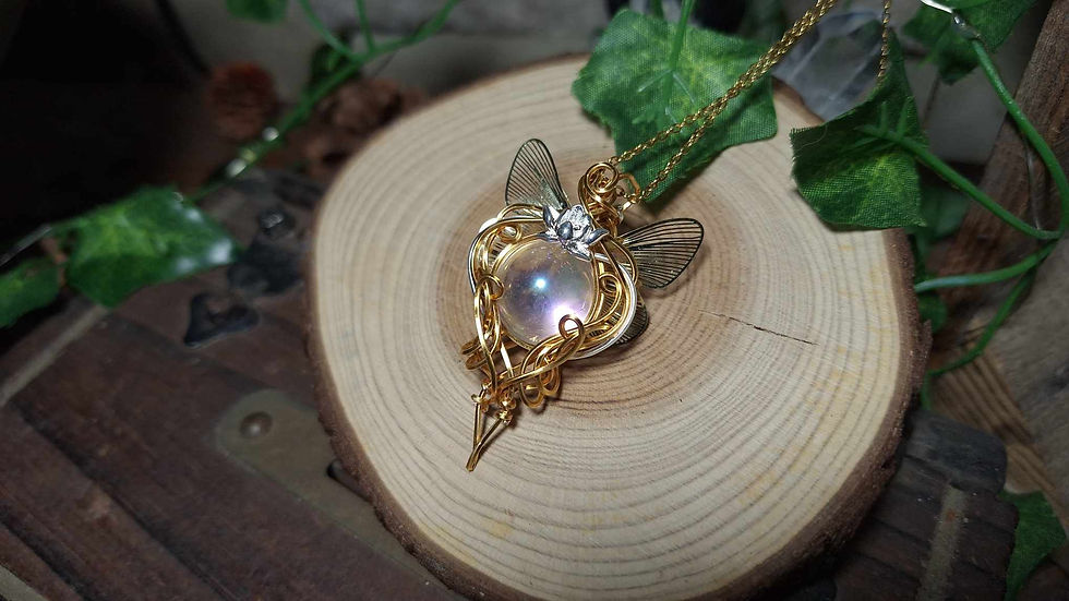 Miniature : MARIL'ANAR - Sphère de Quartz Angel Aura, Fil Plaqué Or Antique et Argent 925