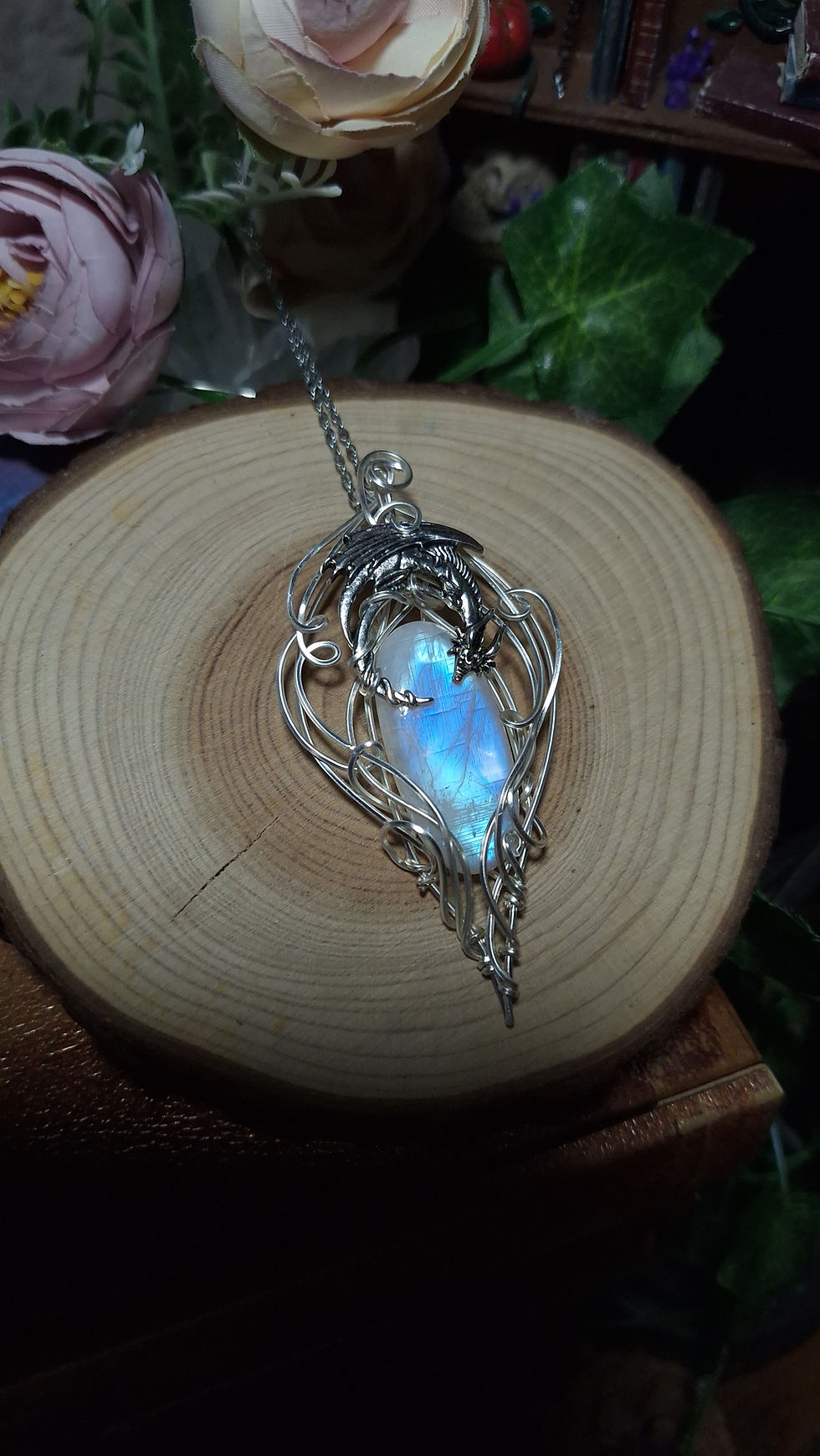 Miniature : ELMENDA'SÏL - Pierre de Lune Arc-en-ciel Naturelle, Fil Plaqué Argent