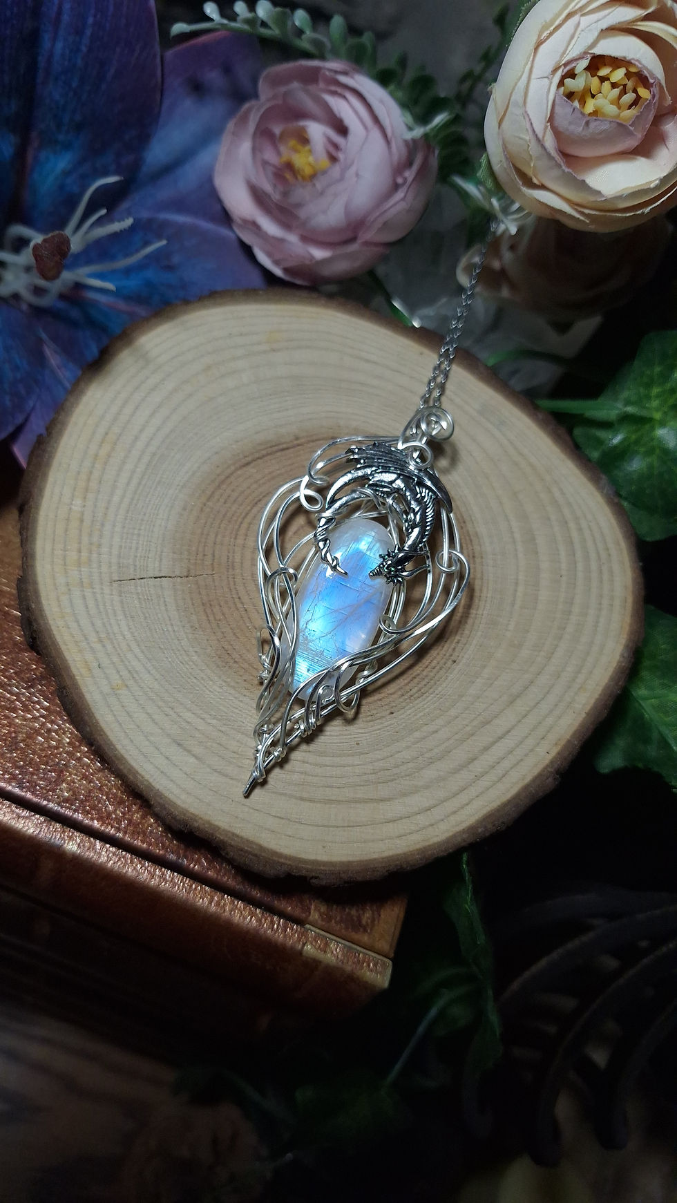Miniature : ELMENDA'SÏL - Pierre de Lune Arc-en-ciel Naturelle, Fil Plaqué Argent