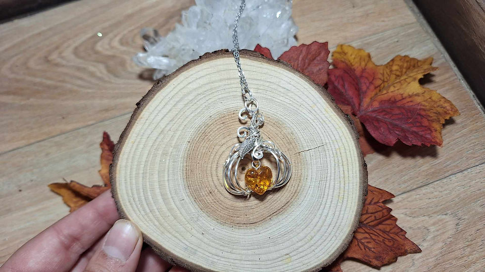 Miniature : ENDIËNA-Ambre Baltique Naturelle, Fil Plaqué Argent 925 - Citrouille Elfique