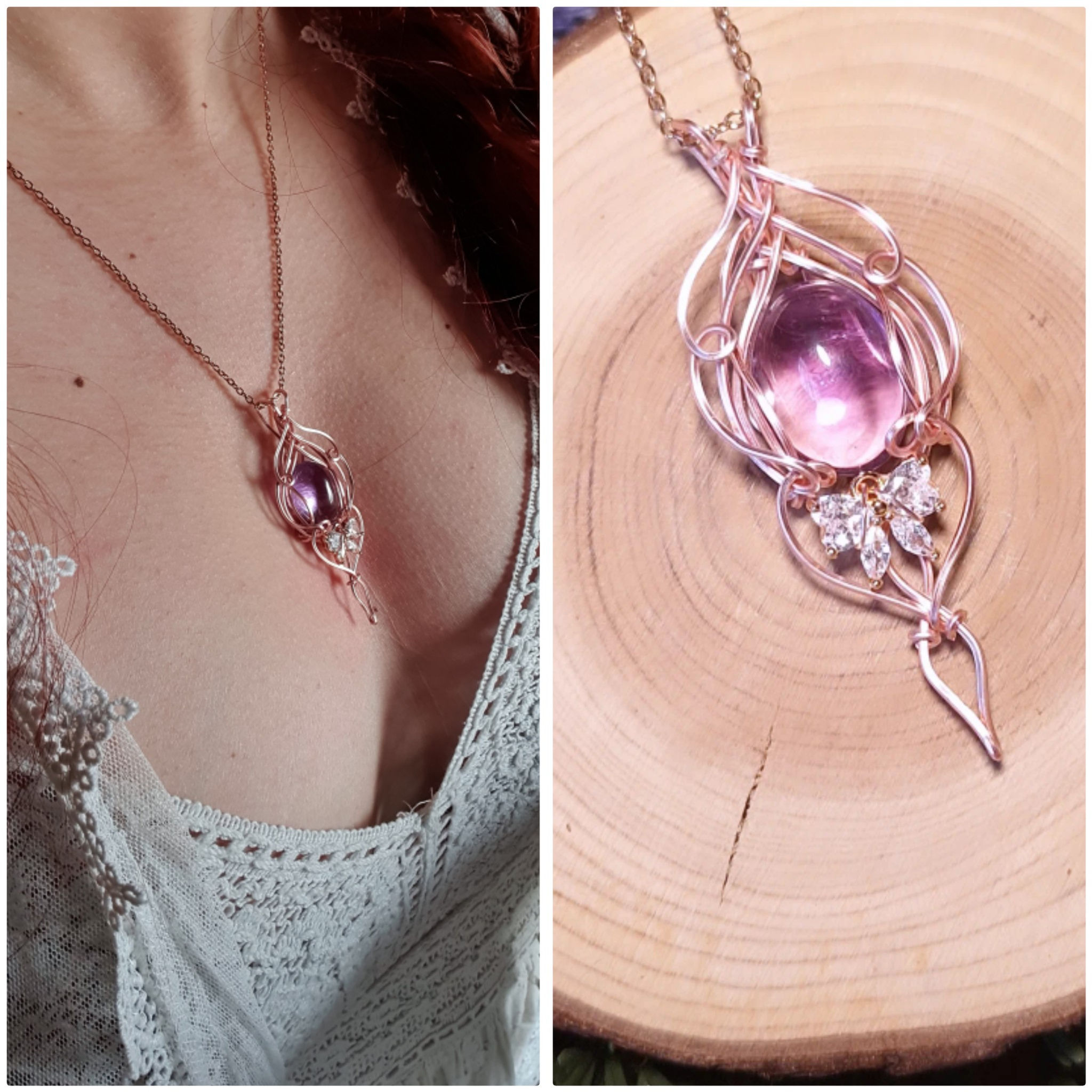 ENDALASSËA - Améthyste Naturelle, Fil Plaqué Or Rose