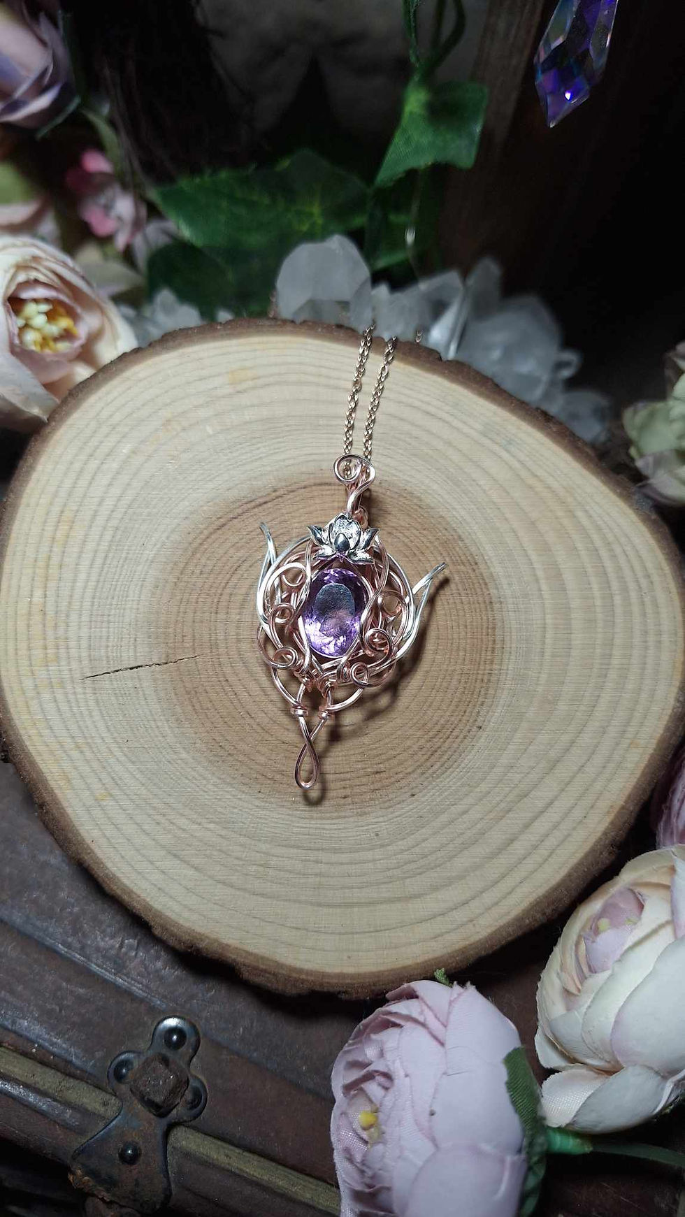 Miniature : INSIL'VANËSSË - Améthyste Multiface AAAA++ Naturelle Fil plaqué Or Rose/ Argent