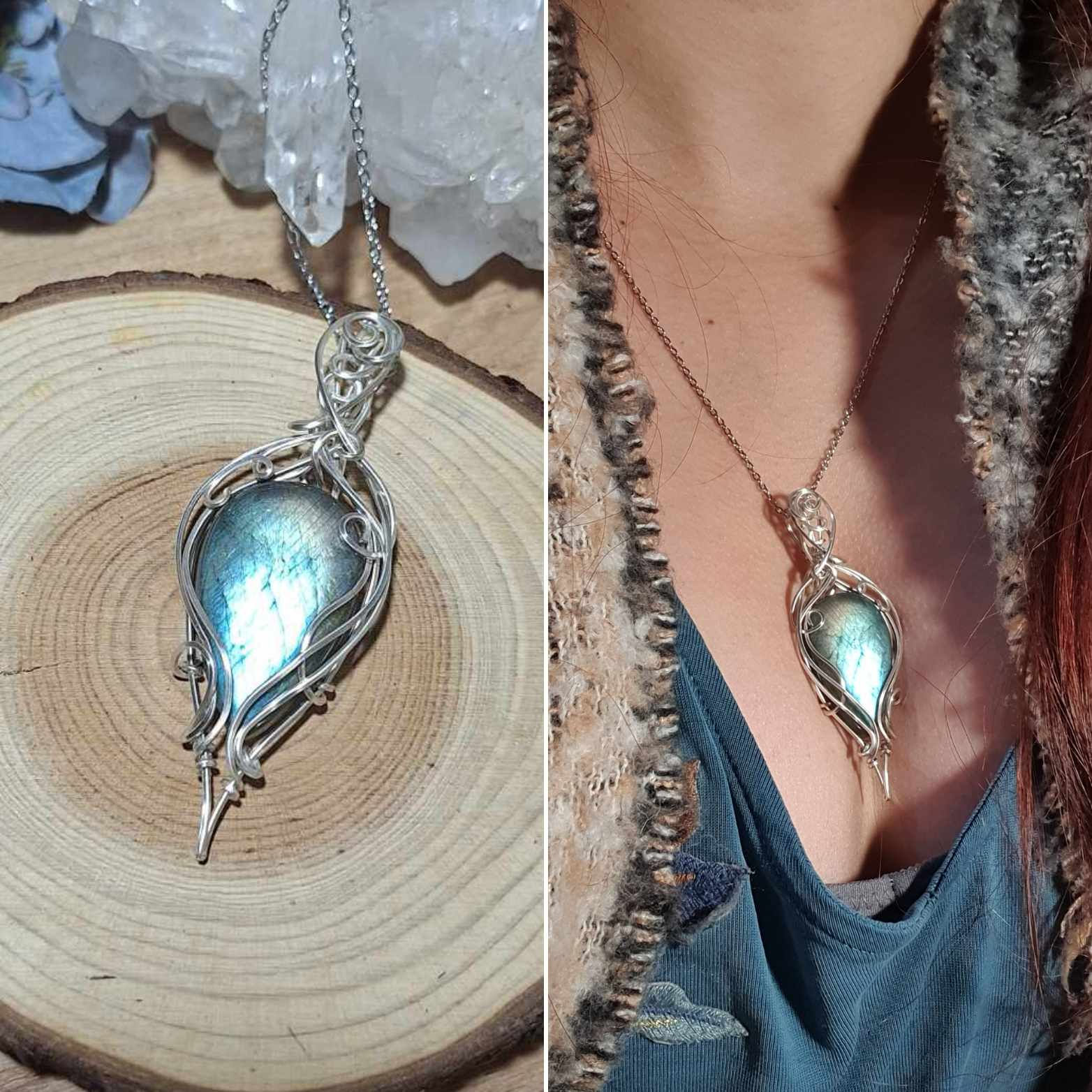 WINGIL'LUINË - Labradorite Bleue Naturelle, Fil Plaqué Argent 925