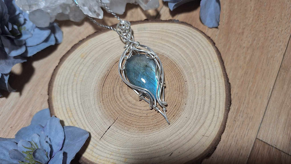 Miniature : WINGIL'LUINË - Labradorite Bleue Naturelle, Fil Plaqué Argent 925