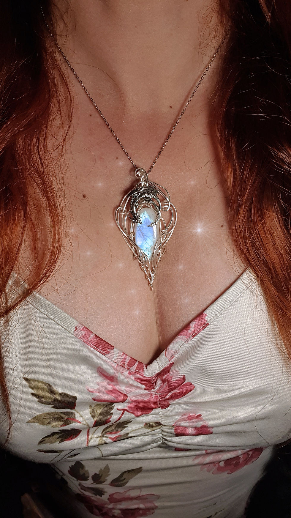Miniature : ELMENDA'SÏL - Pierre de Lune Arc-en-ciel Naturelle, Fil Plaqué Argent