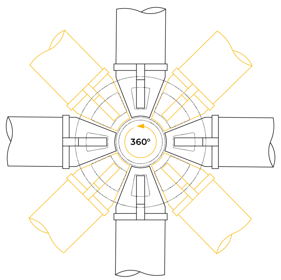 Rosace d’échafaudage multidirectionnelle avec connexions pour longerons et diagonales
