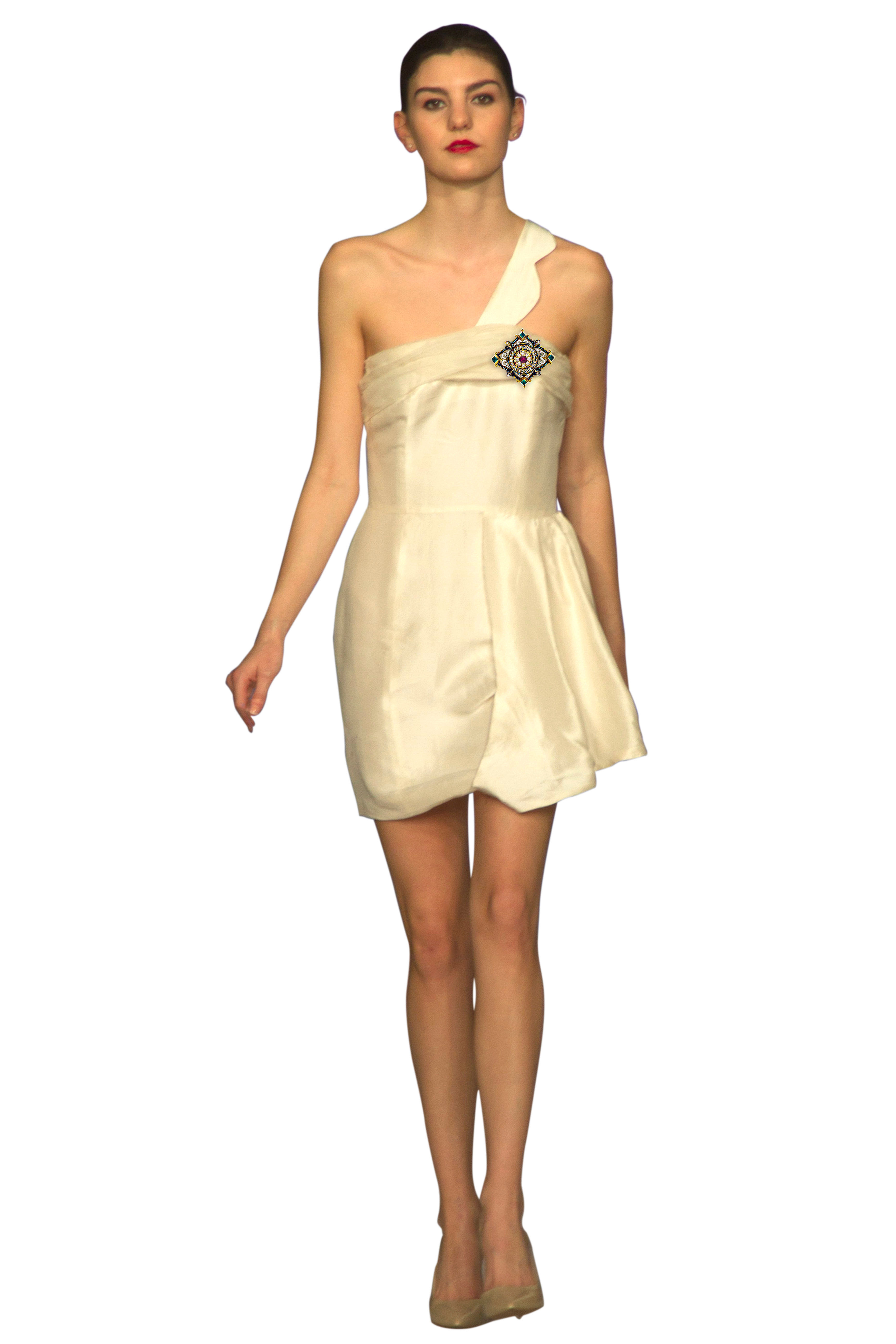 Ivory Raw Silk Short Dress