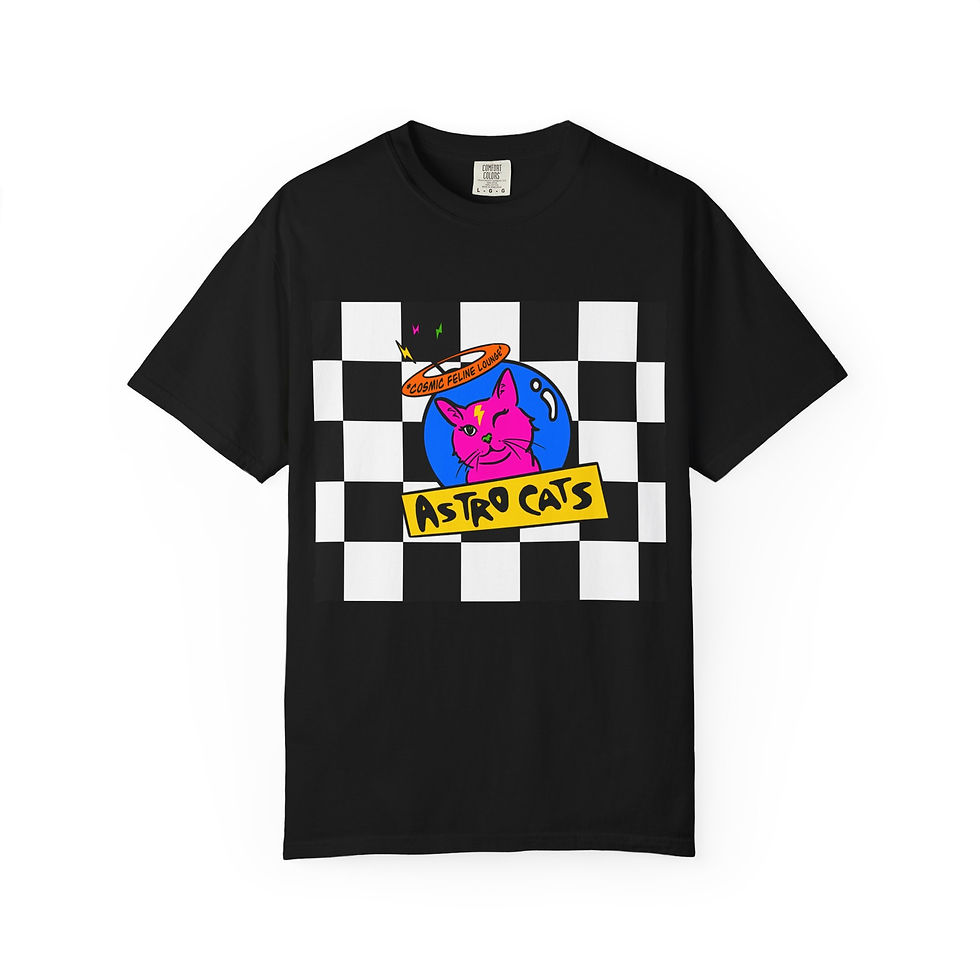 Thumbnail: AstroCats Checkerboard Garment Dyed Unisex Tee