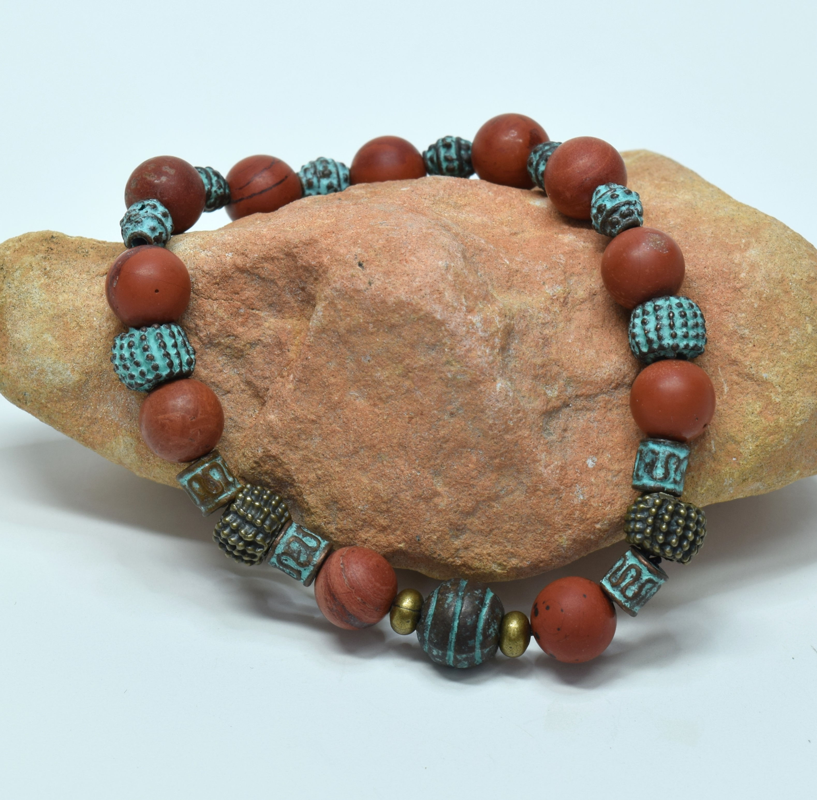 Artisan Patina & Red Jasper Stretch Bracelet