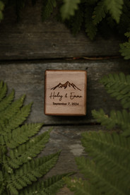 custom wooden engraved ring box that reads "Haley & Emma September 7, 2024"