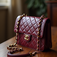 detail shot vintage chanel 255 burgundy lambskin chain strap focus soft natural lighting p