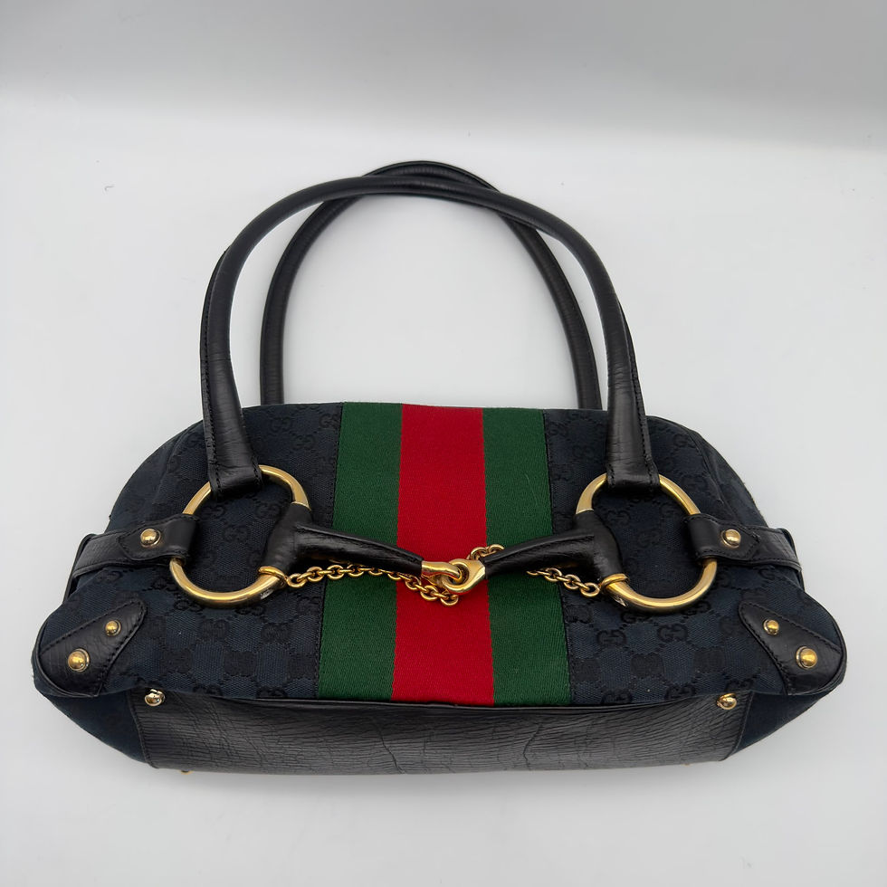 Miniature : GUCCI BLACK GG CANVAS AND LEATHER WEB HORSEBIT SATCHEL