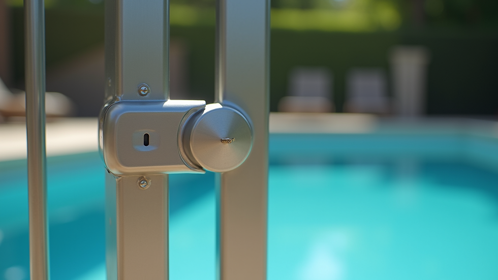 Close-up view of a self-latching pool gate latch