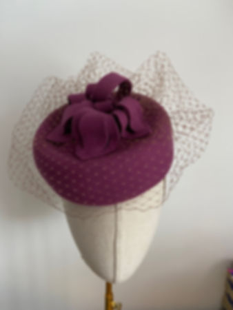 Heather felt percher with veiling cloud and felt flower 