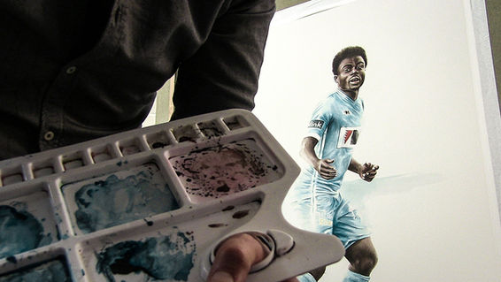 Detail picture of the commissioned painting of Moses Simon of KAA Gent