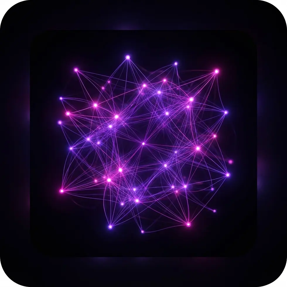 Rede de pontos conectados em roxo neon