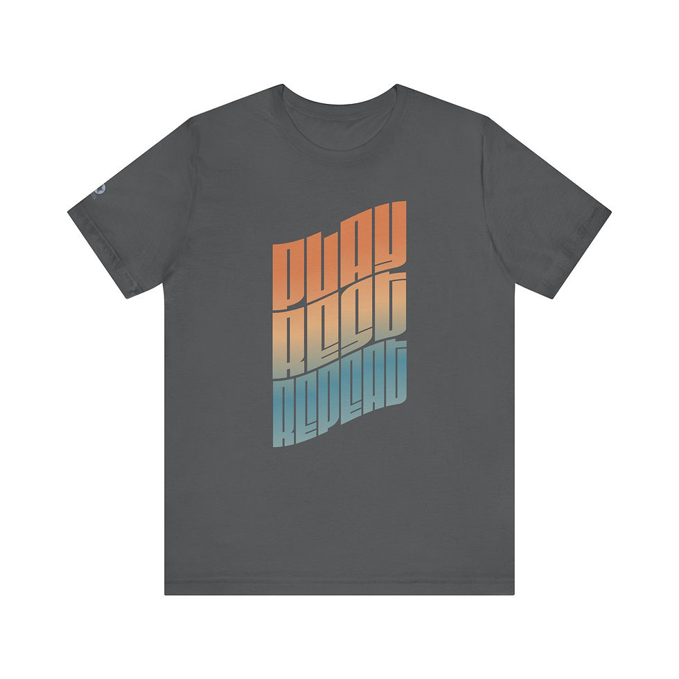 Thumbnail: Soft Unisex T-Shirt – “Play, Rest, Repeat” Rainbow Design in Multiple Colors