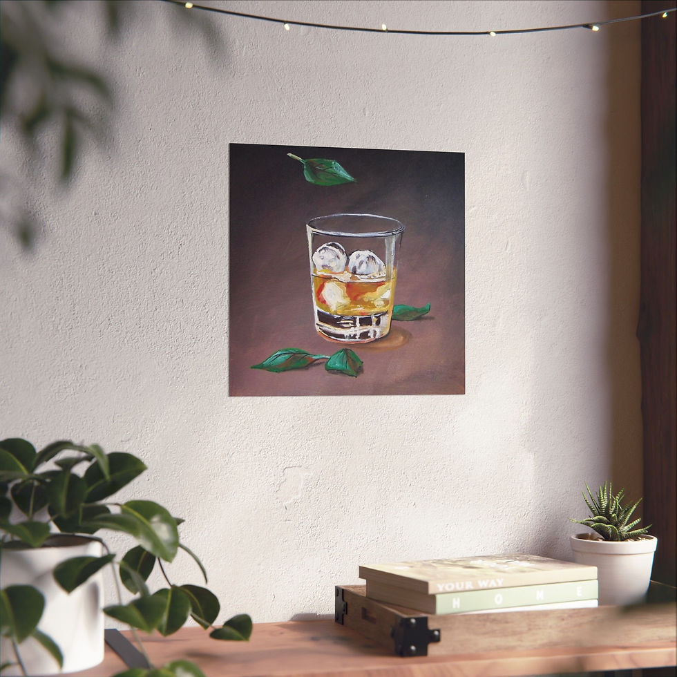 Thumbnail: "Whiskey on the Rocks" Art Print – Moody Wall Art for Home Bar & Whiskey Lovers