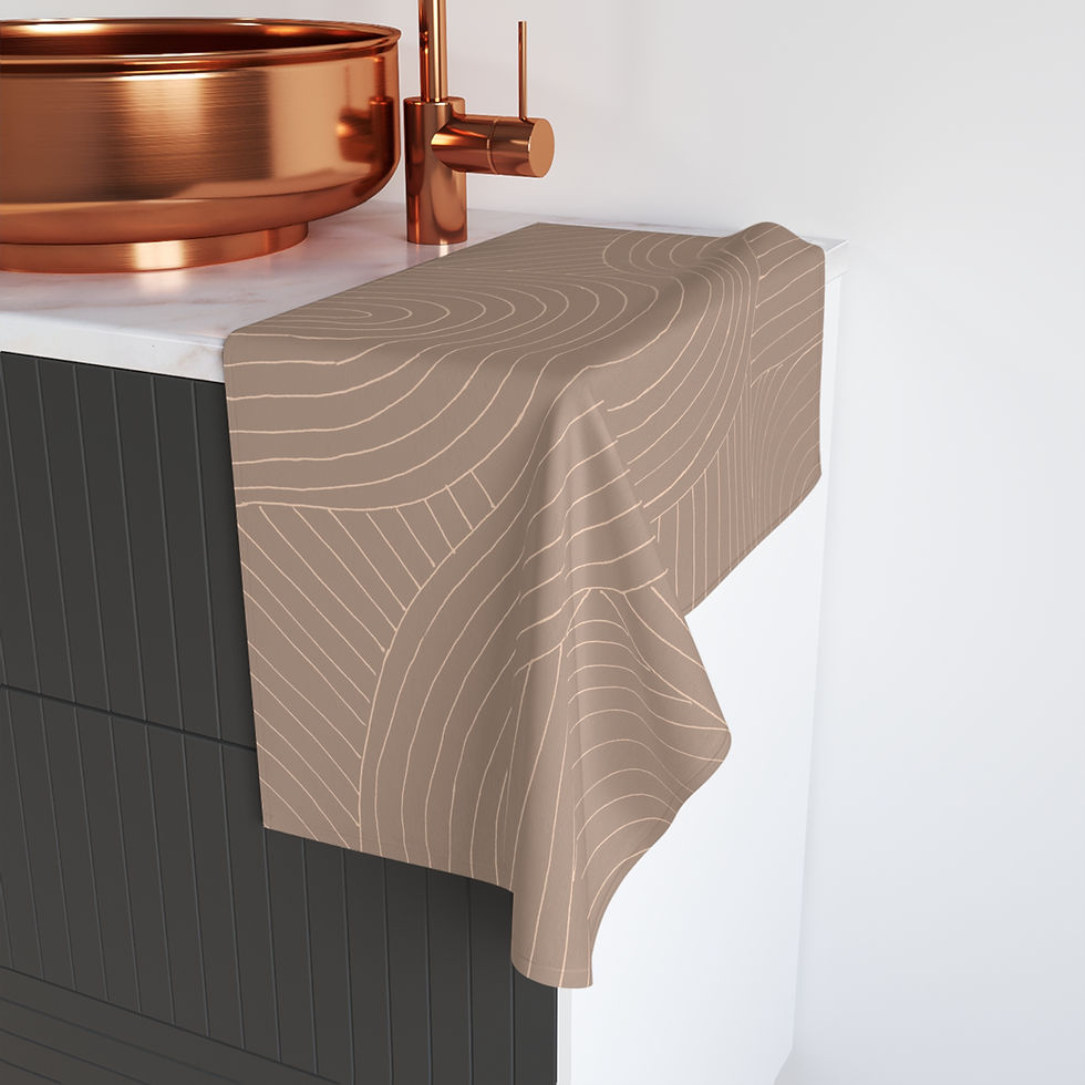 Thumbnail: Modern Boho Geometric Tea Towel - Earthy Kraft Peach Hand-Drawn Kitchen Decor