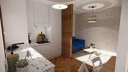 Projet 3D salon séjour cuisine d'un bien en vente