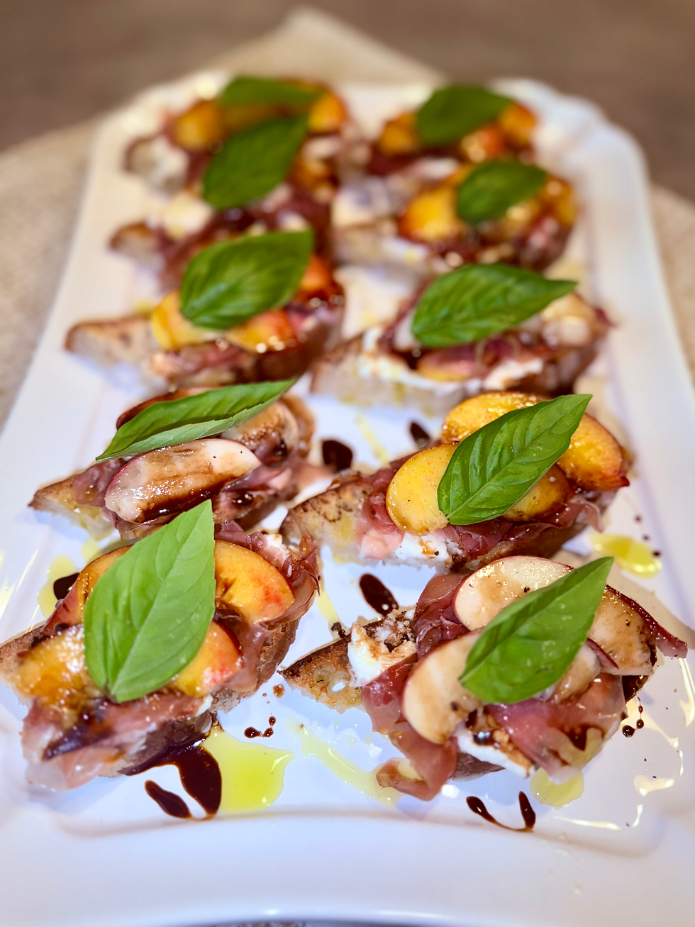 Prosciutto, Mozzarella, & Peach Crostini