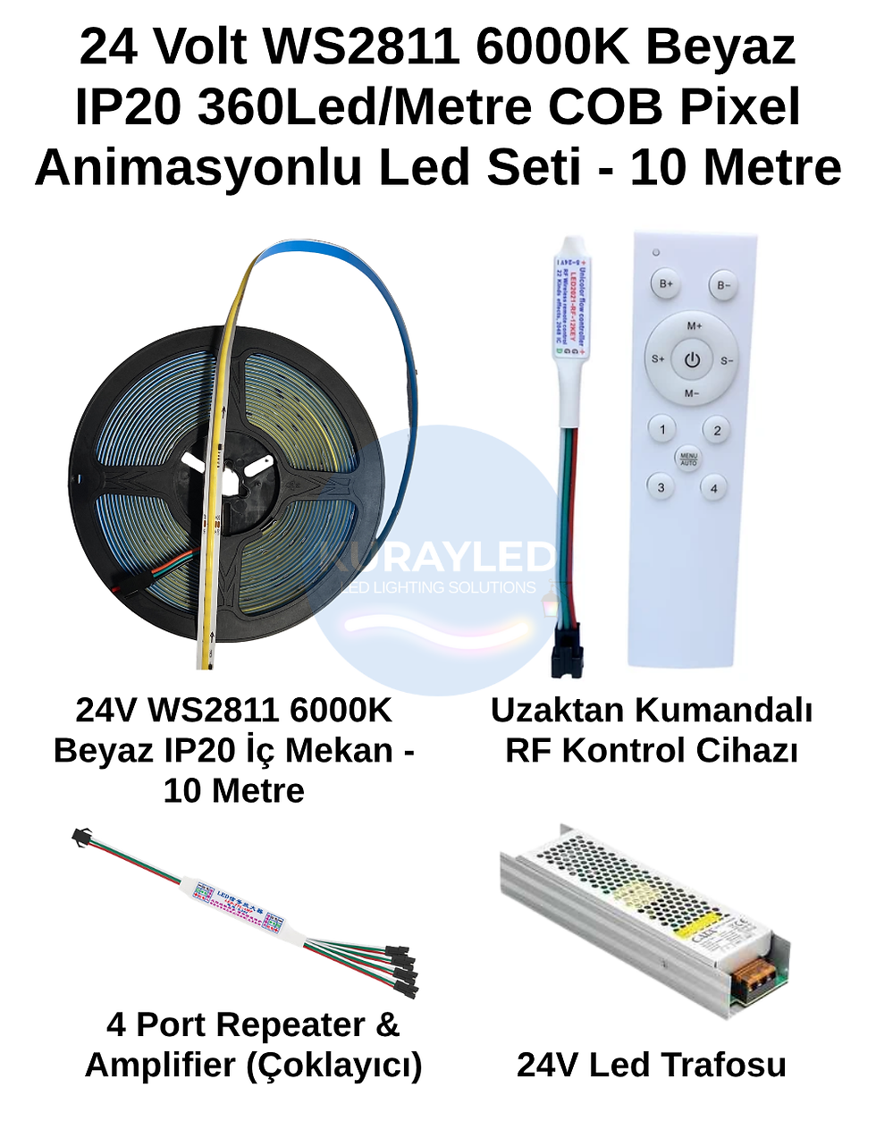 Küçük resim: 6000K Beyaz Cob Pixel Led ve Kontrol Kumandalı Kayar Led Aydınlatma Seti 10 Metre