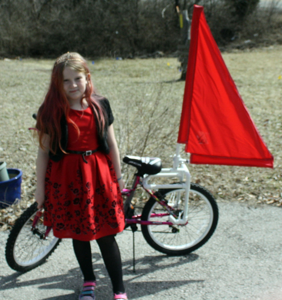 High angle view of a cyclist using a bike sail on a sunny day in a park