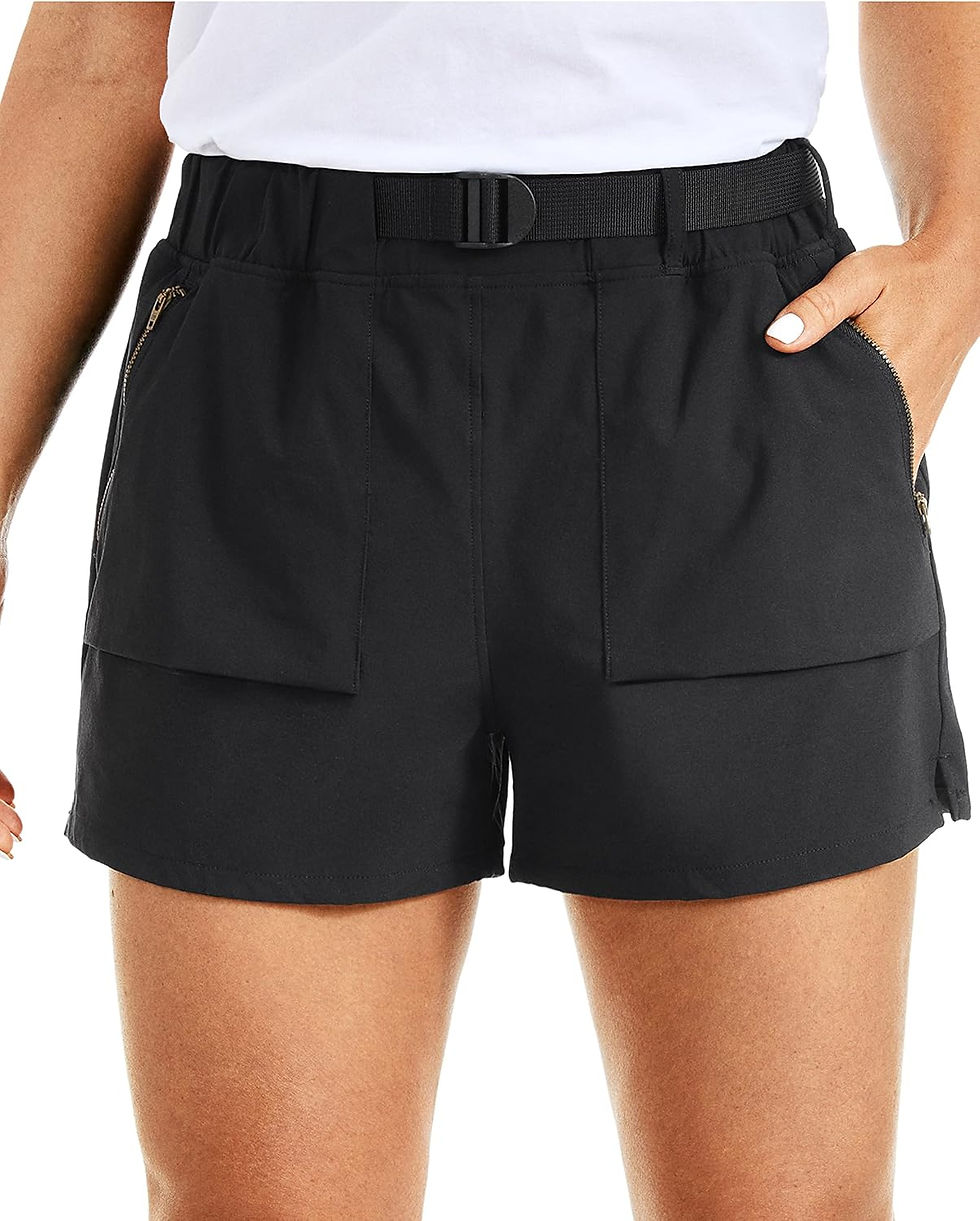 Thumbnail: Women's Waterproof Stretch Hiking Shorts Mid Rise Summer with Zip Pockets Belt 