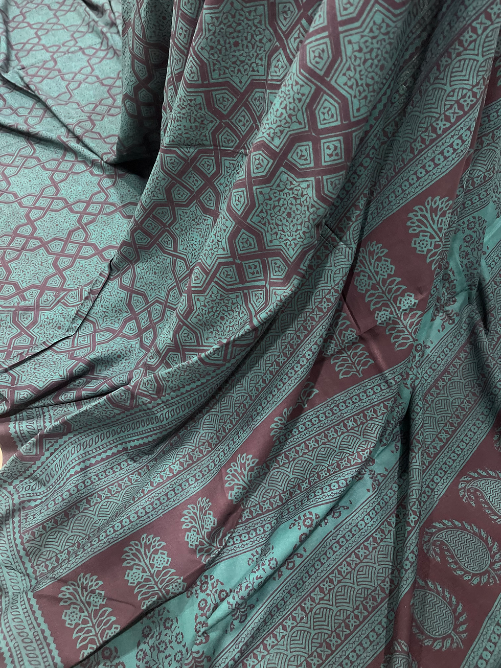 Thumbnail: Premium cotton, green bagh print saree 