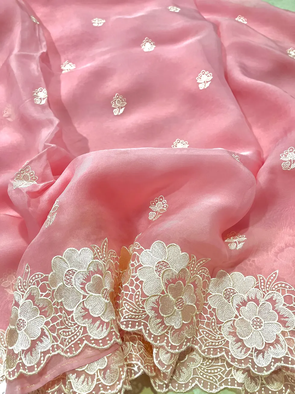 Thumbnail: Premium pink georgette saree with embroidered cut work