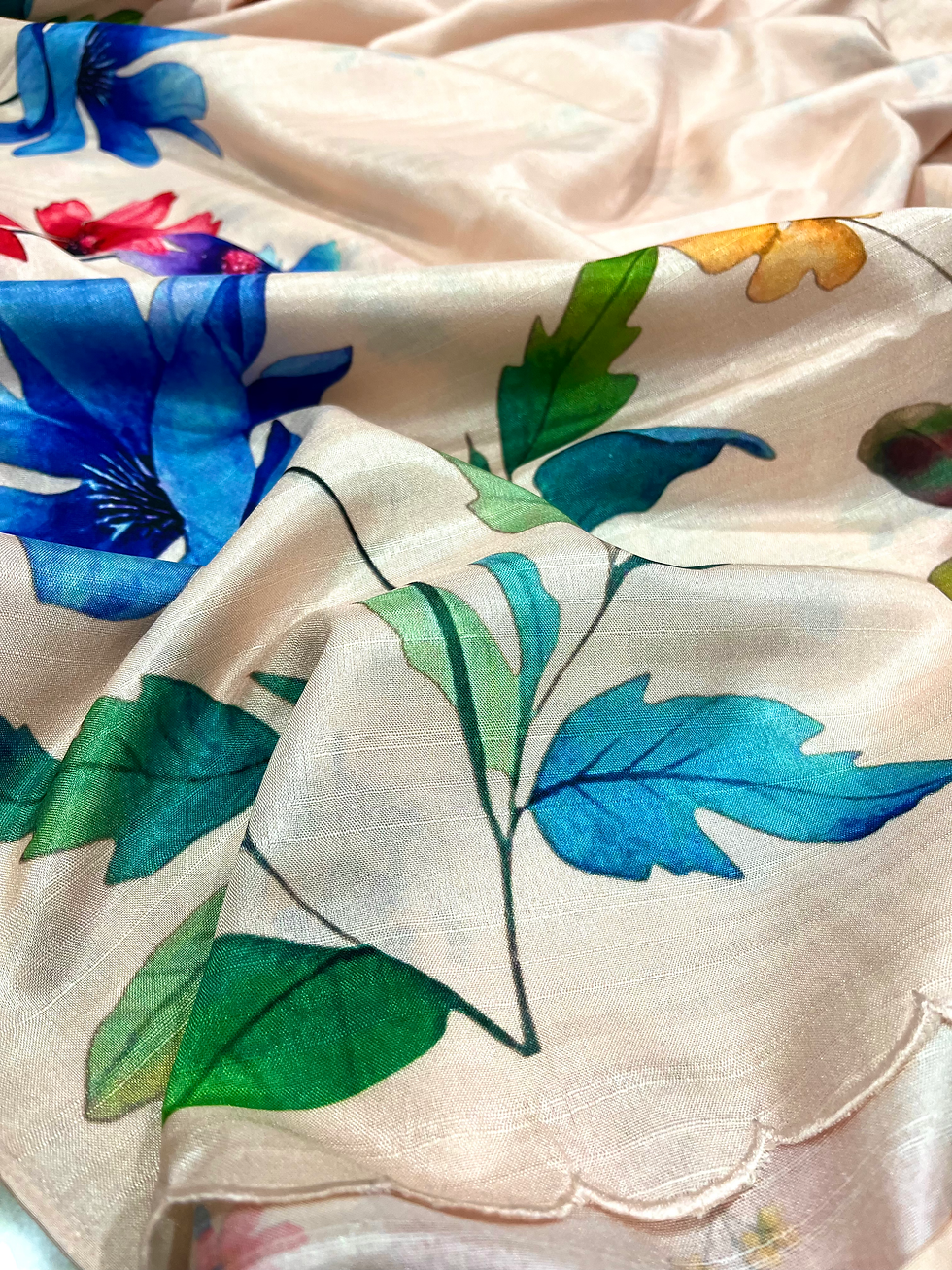 Beige Tussar silk saree with digital print