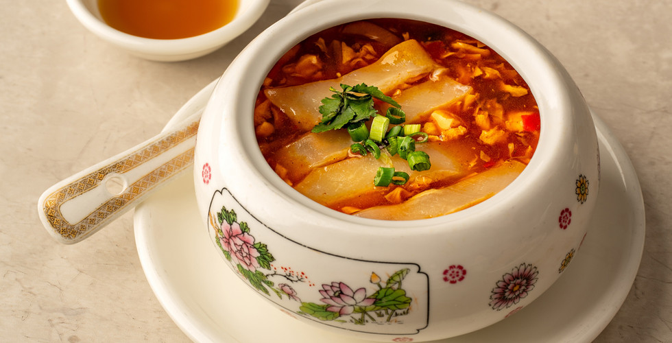Spicy and Sour Soup with Fish Maw and Fish Lips. Image courtesy of Snow Garden.