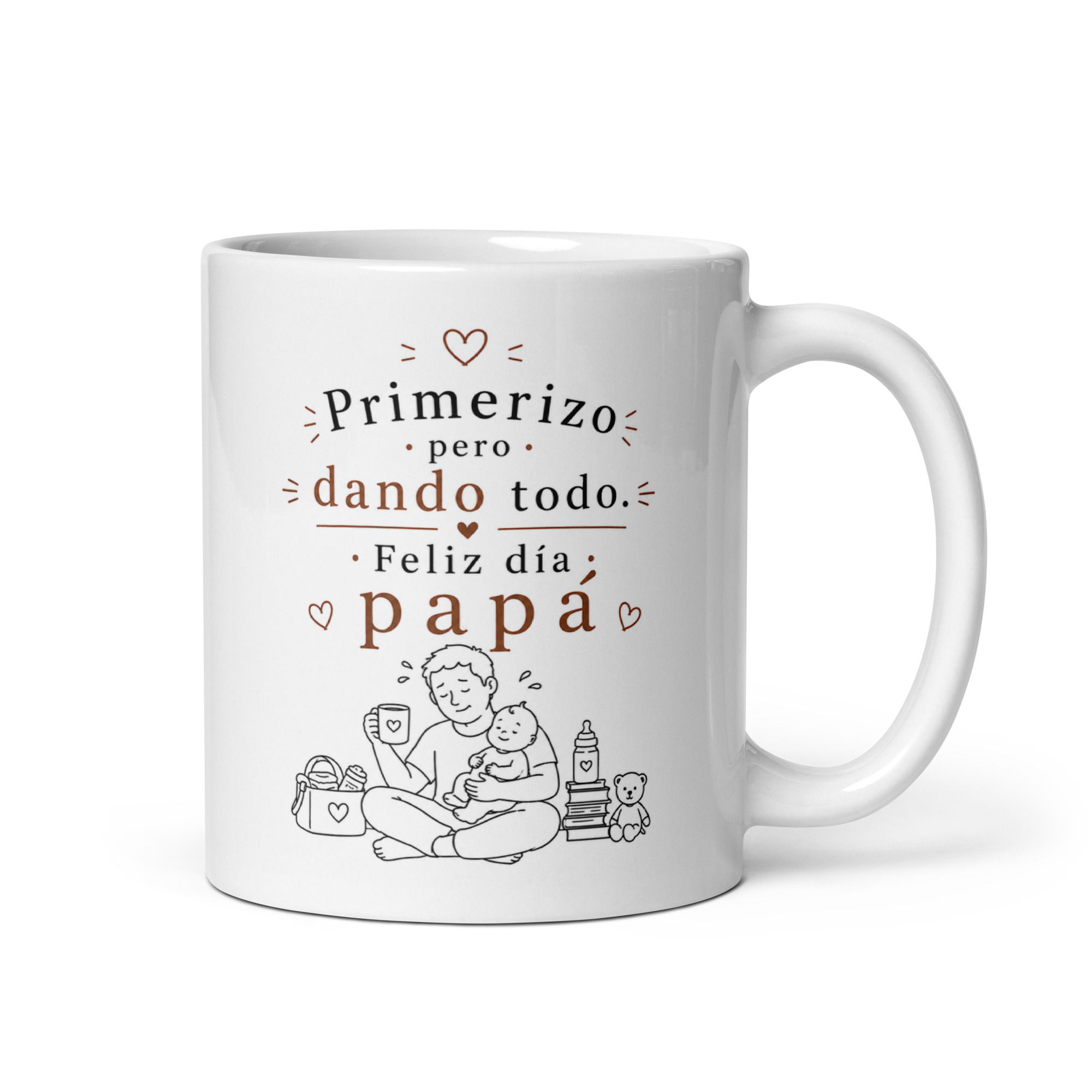Primerizo pero dando todo. Feliz día papá - White glossy mug