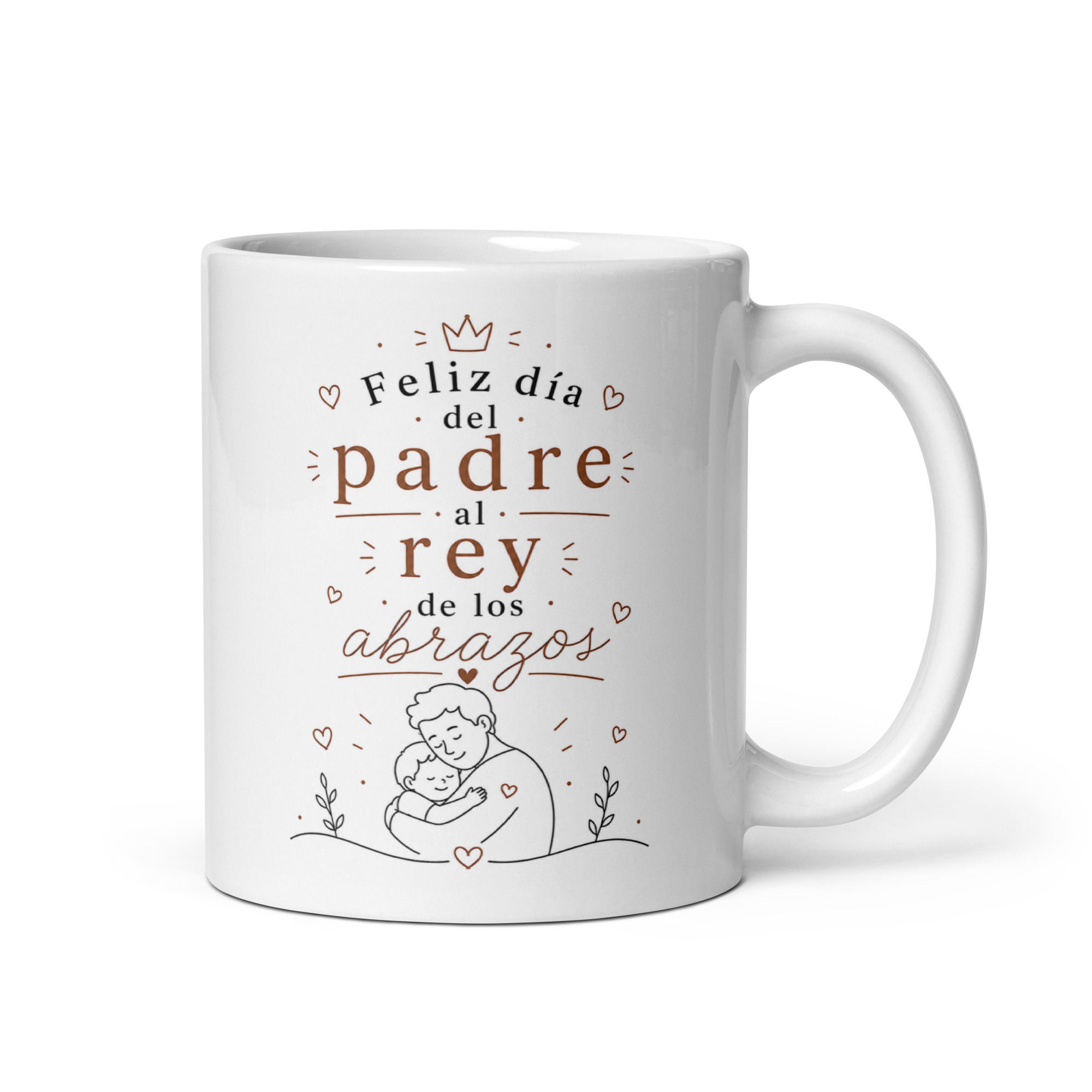 Feliz día del padre al rey de los abrazos - White glossy mug