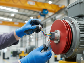 Técnico realizando a troca preventiva de uma ponte retificadora em motor de ponte rolante.