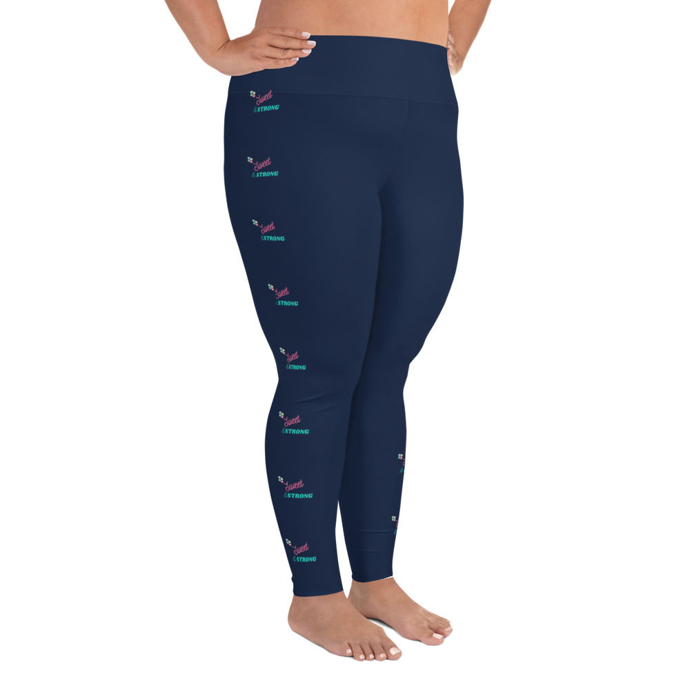 Sweet Pink Navy Blue Plus Size Leggings: Vertical Stripe