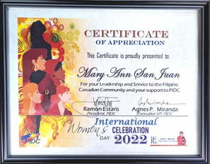 2022 International Women's Day, Certification of Appreciation