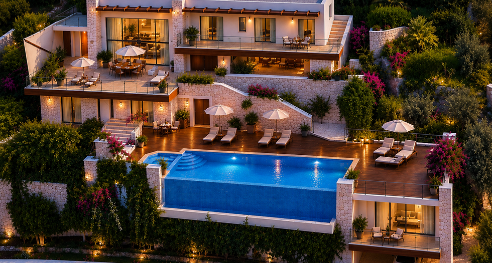 Luxury villa with infinity pool and multi-level terraces