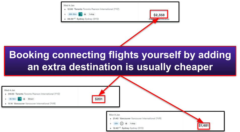 book cheaper flight fares via connecting flights