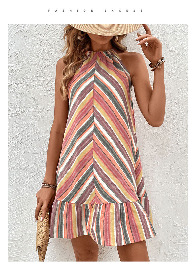 Thumbnail: Aurielle Color Stripe Halter Dress