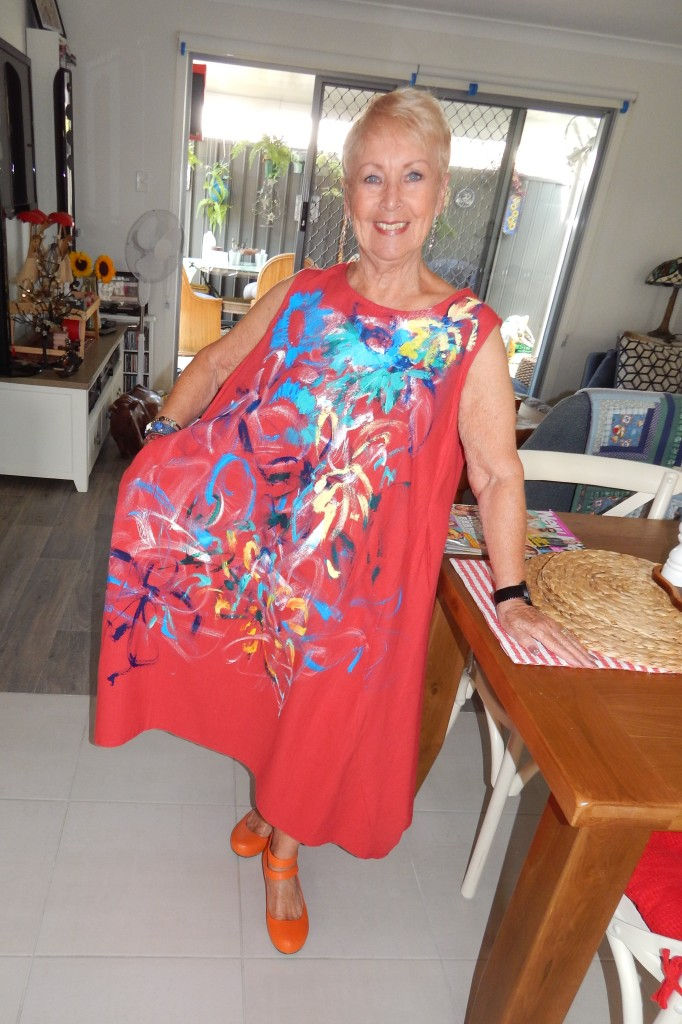 Handpainted cotton red dress