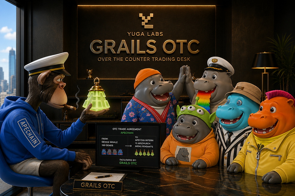 HOLY DENG!: Yuga Labs' GrailsOTC Brokered Its First Official ApeChain Trade Between The ApeCoin Intern And A New Dengs Whale!
