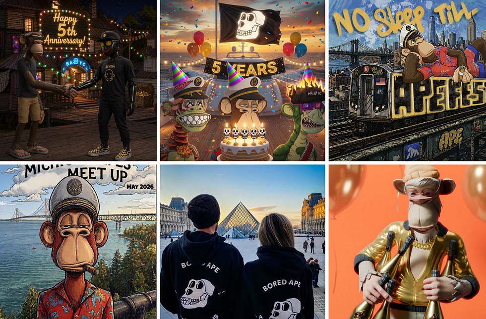 STILL BORED AND BREWING: Bored Ape Yacht Club Members Fill The Timeline With Art, Edits, And More As They Celebrate Five Years Around The Swamp!