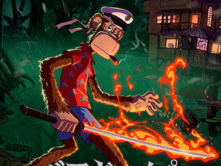 SAMURAI SOMETHING: The Bored Ape Yacht Club Shared A Sword Wielding Curtis Work Of Art Last Night That Was Anything But Boring!