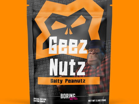 GEEZ NUTZ: ApeChain's GeezOnApe And Made By Apes Brand Boring Merch Just Dropped A Salty New Snack!